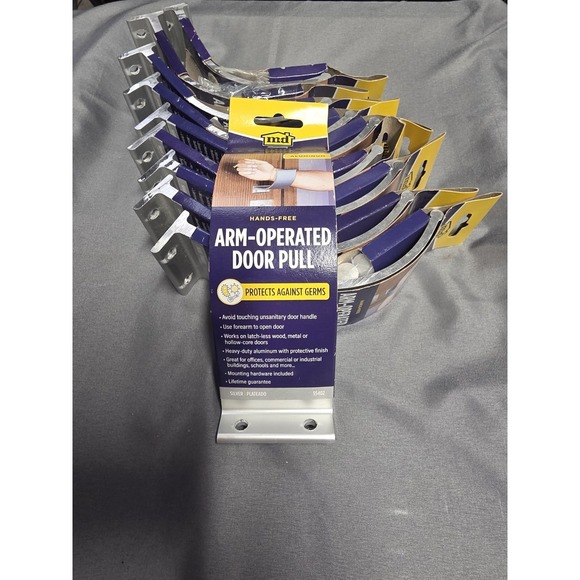 M-D Hands Free Arm Operated Door Pull Opener Silver 55402 Aluminum 5" Lot of 2 - Picture 3 of 9